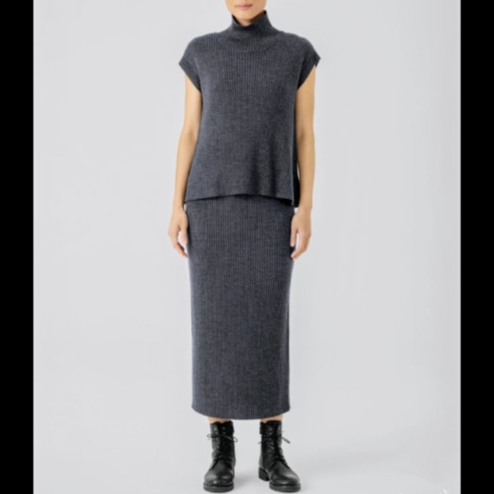 EILEEN FISHER soft wool knit pencil skirt S M